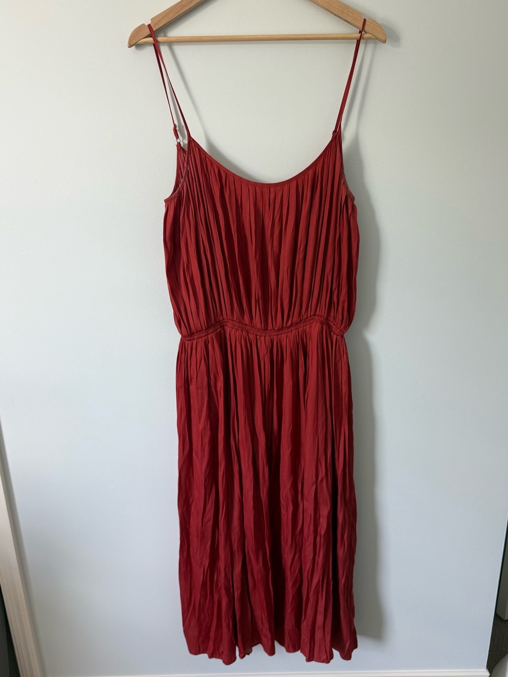 GAP Orange Pleated Spaghetti Strap Midi Dress
